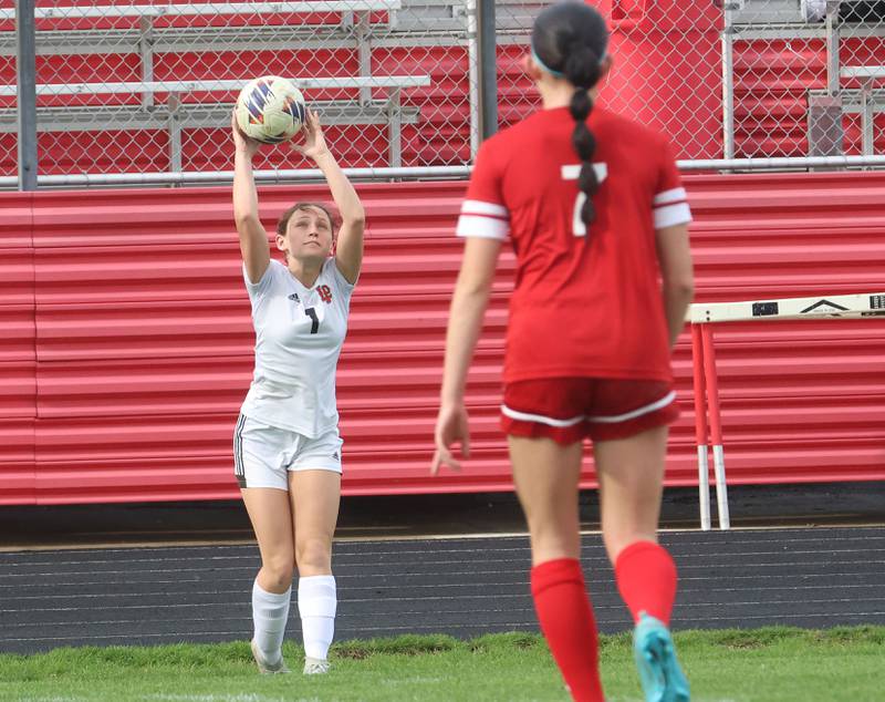 L-P's Addie Dawson throws the ball in bounce against Ottawa on Monday, April 13, 2026 on King Field at Ottawa High School.