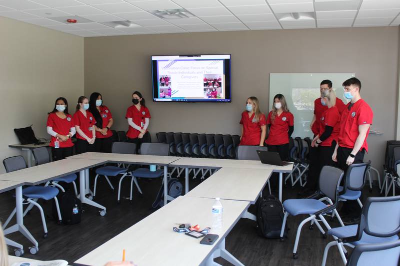 Lewis University students who participated in the special needs vaccination clinics prepare to review their work before WCHD personnel. The students pictured (from left) are Michelle Tacbas, Monika Dziadkowiec, Evelyn Quintana, Jessica Kulach, Allison Novak, Gabby Boblak, Luke Garwood, Iwona Rutkowski and James Small.