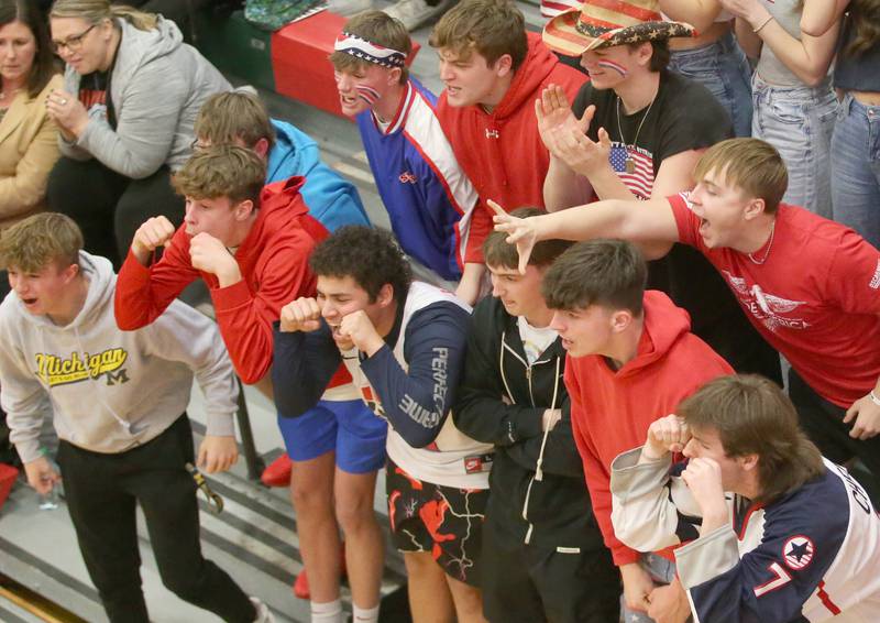Streator super fans cheer on the Bulldogs as they play Ottawa during the Class 3A Regional semifinal game on Wednesday, Feb. 26, 2025 in Sellett Gymnasium at L-P High School.