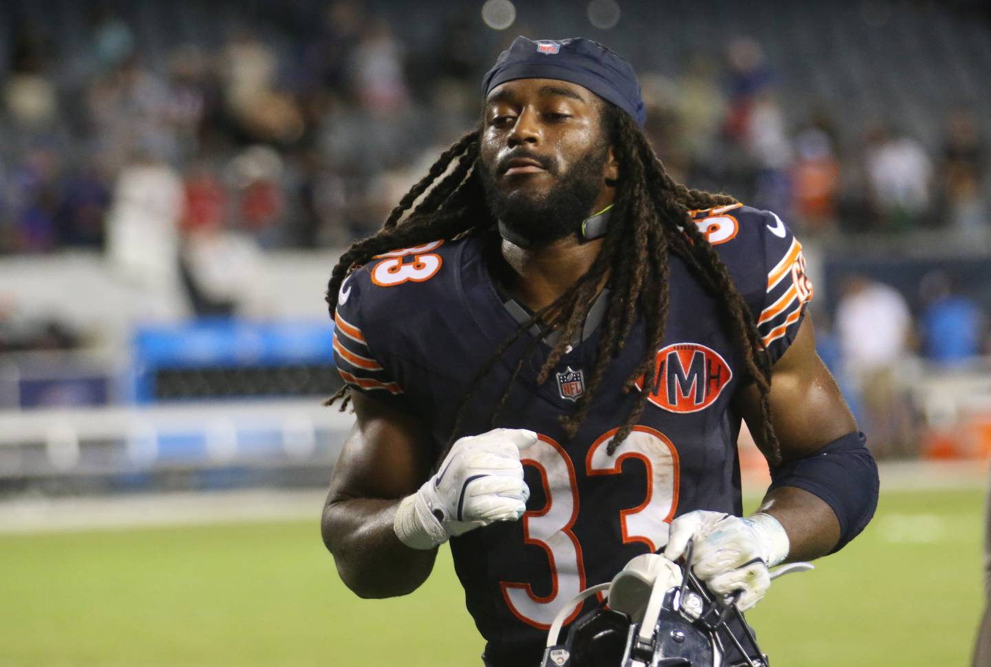 Chicago Bears head coach Ben Johnson watches his team play the Buffalo Bills on Sunday, Aug. 17, 2025 at Soldier Field in Chicago.