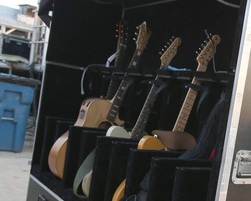 A few guitars are tuned and ready to play before Sara Evans and Josh Turner takes the stage on Thursday, Aug. 24, 2023 at the Bureau County Fair in Princeton.