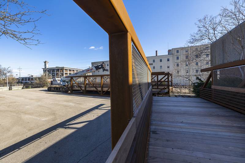 Pedestrian bridge spans sit in a parking area in Sterling Monday, April 6, 2026.