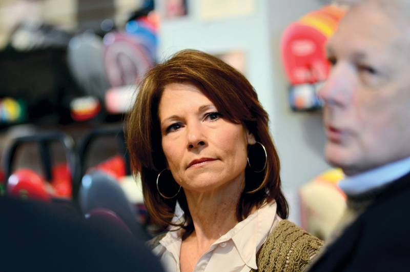 2013 FILE: Congresswoman Cheri Bustos speaks with business and economic leaders at Airplay Sports in Sterling.