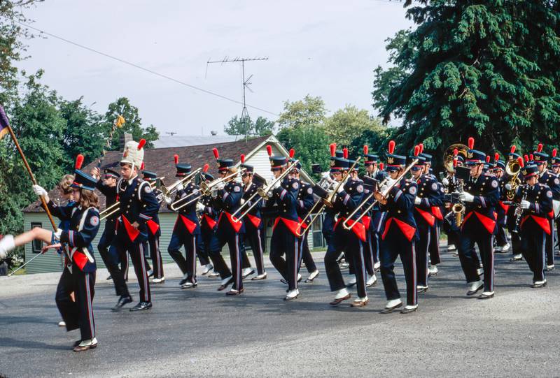 The Oswego High School Band struts its stuff in the 1971 Oswego Memorial Day Parade. Members of that band and all other band and choral students and staff who participated in the Oswego School District’s music programs are invited to the free “School Reunion – Music,” set for Sunday, Oct. 16, from 11 a.m. to 3 p.m. at the Little White School Museum.