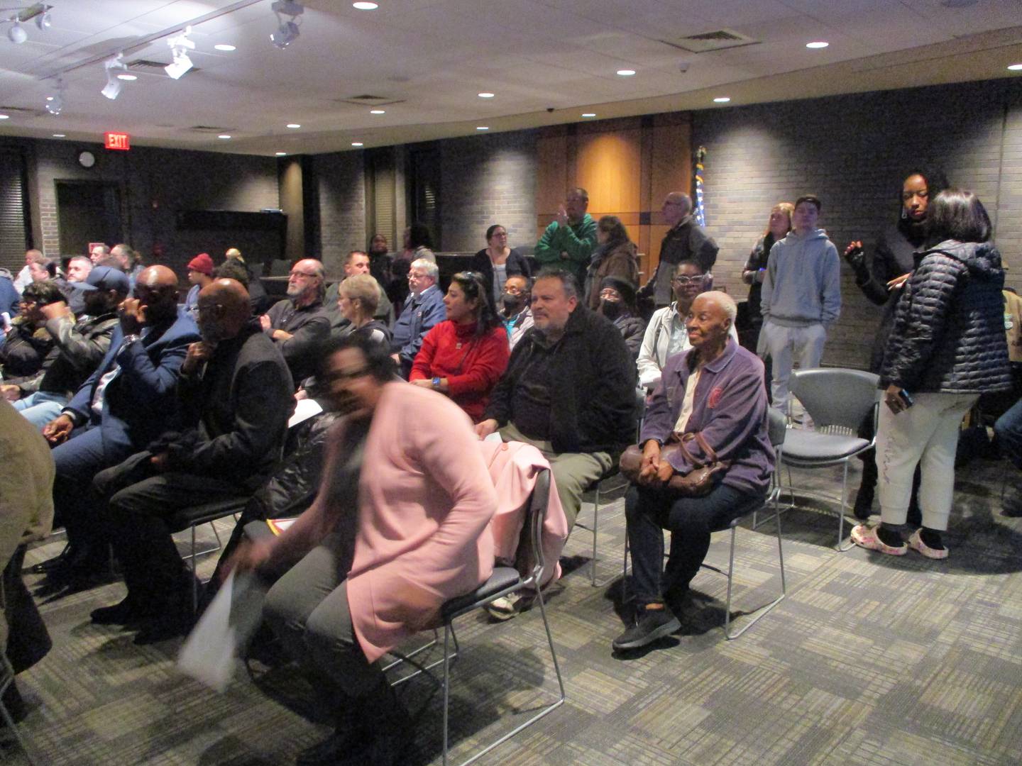 A standing-room only crowd gathered Tuesday at Joliet City Council Chambers before a public hearing on a proposal to allow blasting at a quarry on the city's East Side. Jan. 17, 2023.