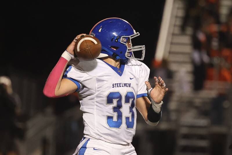 Joliet Central’s Paul Slick passes against Plainfield East on Oct. 4, 20234 in Plainfield.