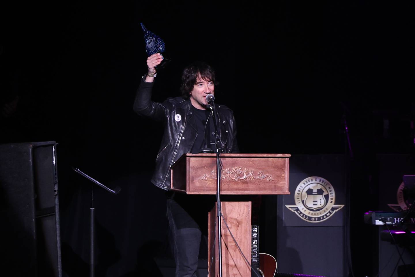 Tom Higgenson, lead singer of The Plain White T’s and Villa Park native, accepts his Hall of Fame award at the 3rd Annual Illinois Rock & Roll Museum Hall of Fame Induction Ceremony on Sunday, Sept. 17, in Joliet.