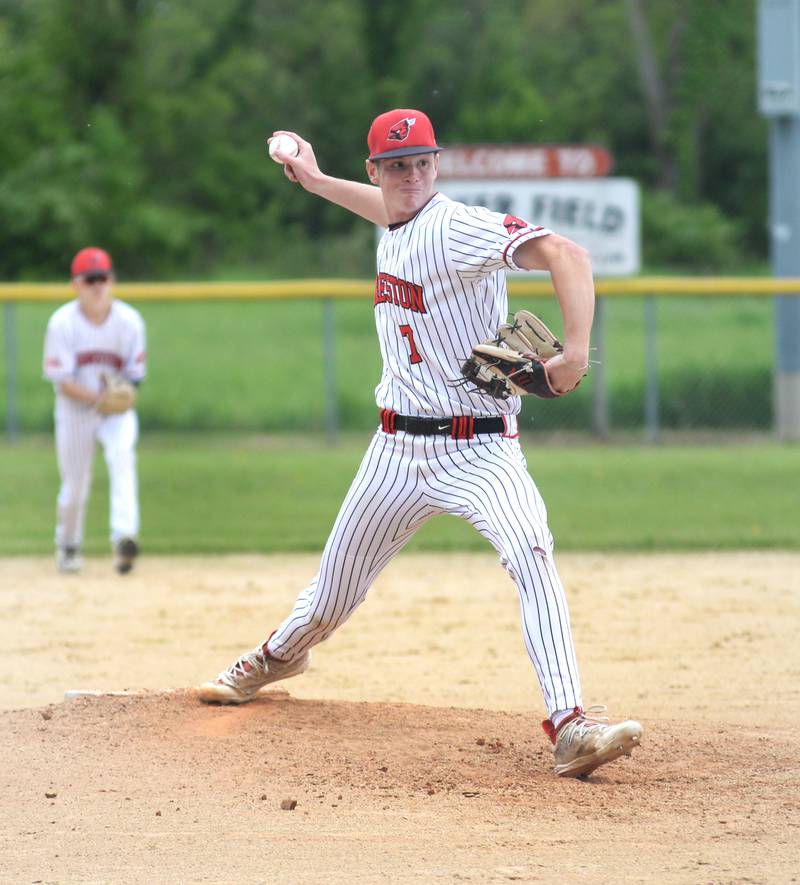 Forreston's Brendon Greenfield pitches against Fulton at the 1A Amboy Regional on Saturday, May 24, 2025.