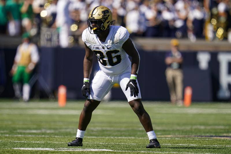 Purdue linebacker Jaylan Alexander plays against Notre Dame on Sept. 18, 2021 South Bend, Ind.