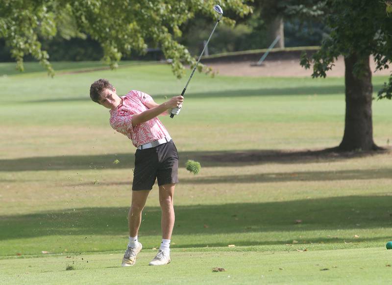 Hall's Johnni Escatel tees off on the 6th hole during the Class 1A Regionals on Wednesday, Oct. 1, 2025 at Deer Park Golf Club in Oglesby.