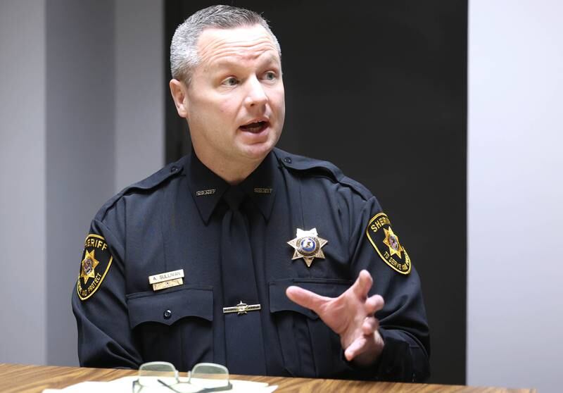 DeKalb County Sheriff Andy Sullivan talks Friday, March 22, 2024, at the Sheriff’s Office in Sycamore, about the benefits and lives saved since sheriff’s deputies began carrying Narcan, a spray used to treat opioid overdoses.