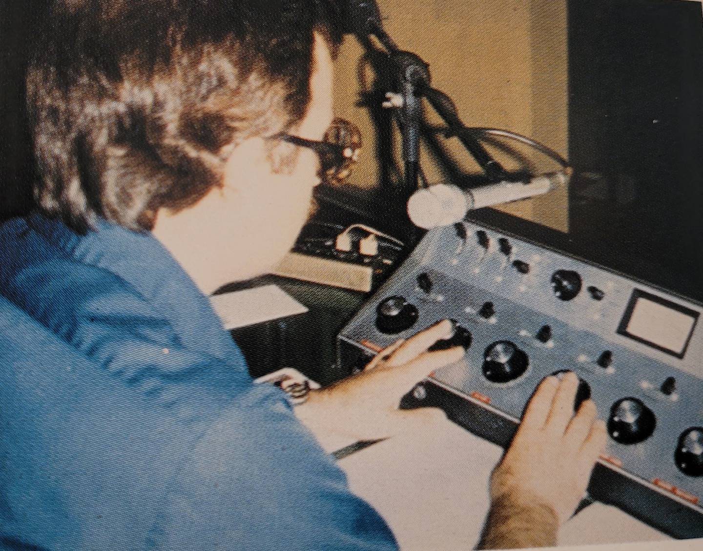 Steve Gannaway, who served St. Peter Evangelical Lutheran Church in Joliet's broadcast ministry for 33 years, is seen
using the broadcast equipment in 1982.