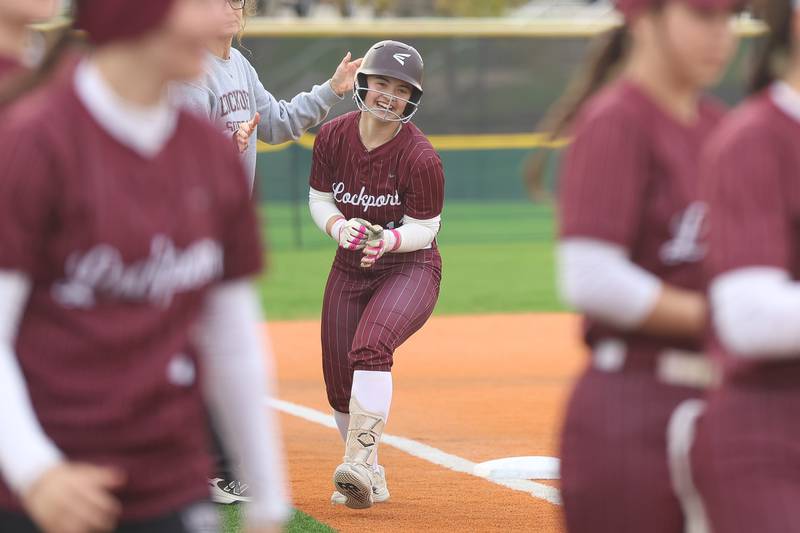 Lockport’s Olivia Picciola heads home on a solo home run against Lincoln-Way West in the WJOL Softball Tournament championship game on Thursday, April 2, 2026 in Joliet.