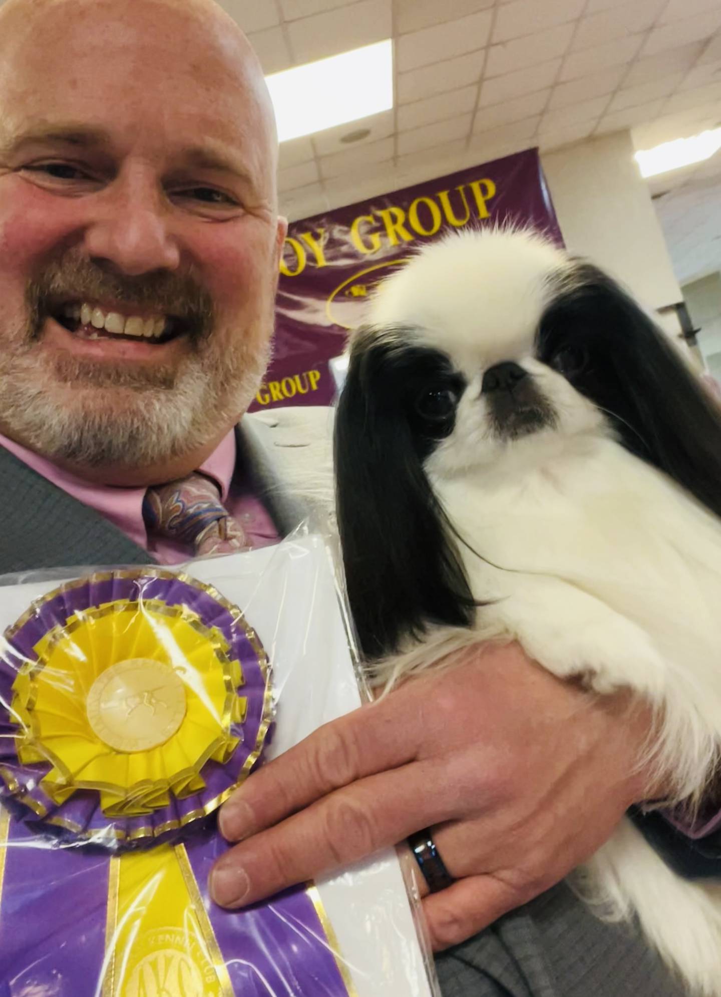 Matthew Hoaglund and Louis after Louis won the Best of Breed at the Westminster Kennel Club Dog Show on Monday, Feb. 10.