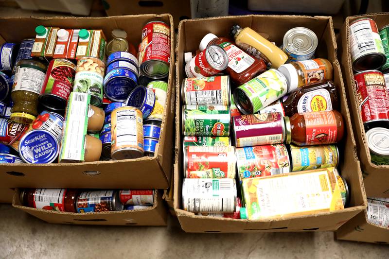 Shaw Local file photo – Donated food and pantry items fill boxes ready for families in need.