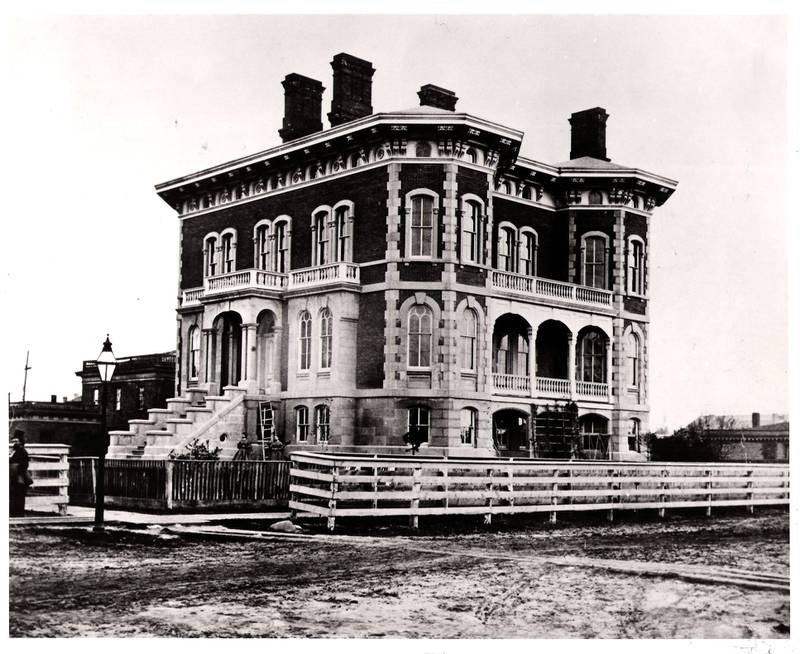 This is the earliest known photograph of the Reddick Mansion, taken in 1866 by William Bowman, a well-known Ottawa photographer. The Reddick Mansion was the home of William and Eliza Reddick from 1858-1887.  Per Mr. Reddick's will, it then served as Reddick Public Library from 1888-1975. Today, it has been restored back to the Reddick Era and is open to the public for tours and events.