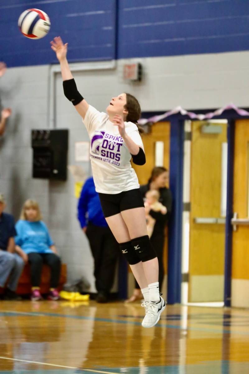 Princeton's Camryn Driscoll makes a serve Tuesday night at the Storm Cellar.