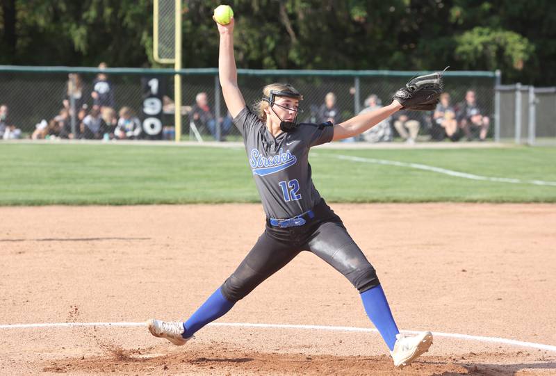 Woodstock's Grace Karner fires a pitch during their Class 3A Regional game against Kaneland Tuesday, May 24, 2022, at Kaneland High School in Maple Park.