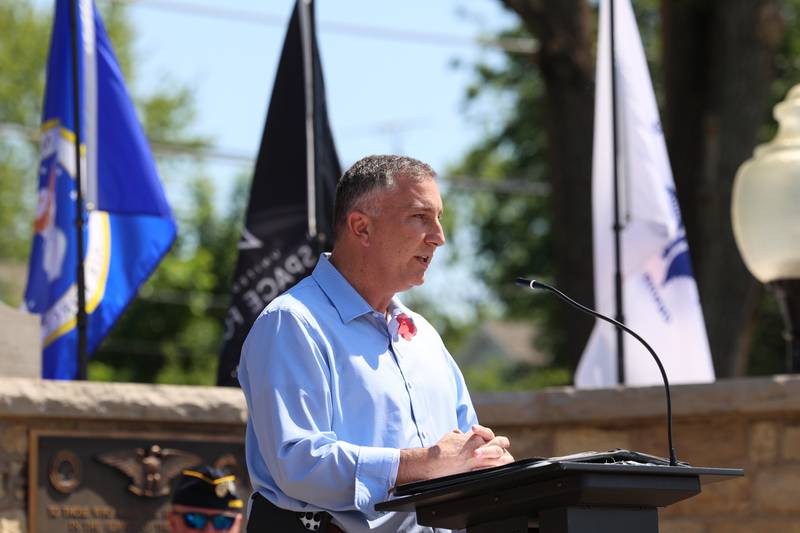 Bourbonnais Mayor Jeff Keast gives the keynote speech during the Bradley American Legion's Memorial Day ceremony on Monday, May 25, 2026.