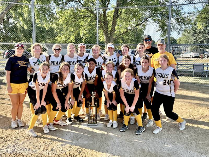 Putnam County rallied to defeat Princeton Logan, 4-3, to capture its on Puma Classic: in McNabb on Saturday, Sept. 2. Team members are (front, from left) Emmy Carboni and Kami Nauman; (middle row) Bailey Vice, Amelia Wozniak, Sarah Schennum, Britney Trinidad, Eden Carlson, Naomi Hammerick, Jaycee Dickey and Illiana Luke; and (back row) Coach Adrianna, Kennedy Holocker, Hannah Heighberger, Piper Terando, Finley Rue, Tula Rue, Myah Richardson, Mcklay Gensini, Sofie Borri, coach Rob and coach Casey.