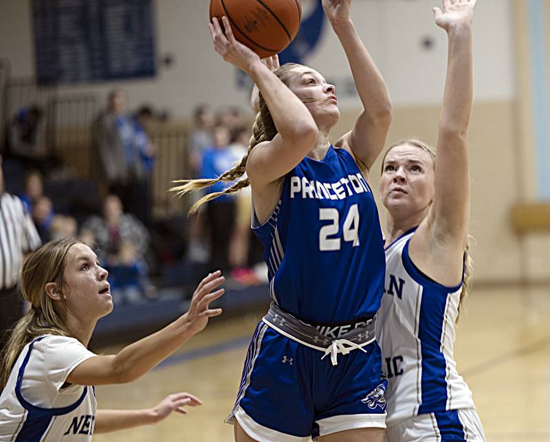 Princeton’s Keighly Davis puts up a shot against Newman Thursday, Dec. 14, 2023 at Newman High School.