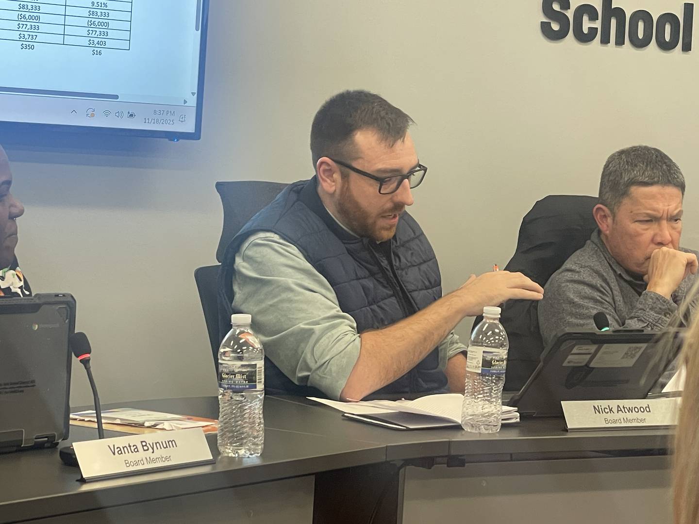 Board member Nick Atwood addresses the public Nov. 18, 2025, during the DeKalb School District 428 Board's regular meeting.