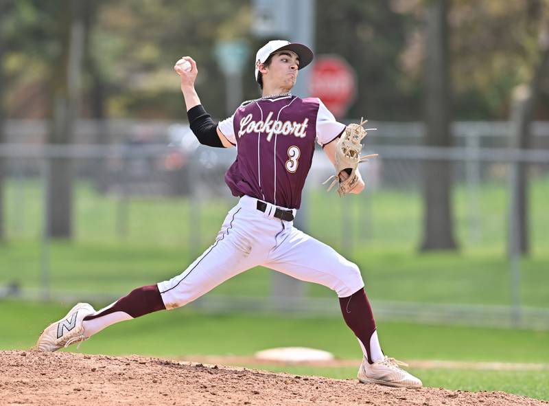 Lockport's Nathan Byrdak throws a pitch during the non-conference game against Joliet West on Saturday, April. 27, 2024, at Lockport.