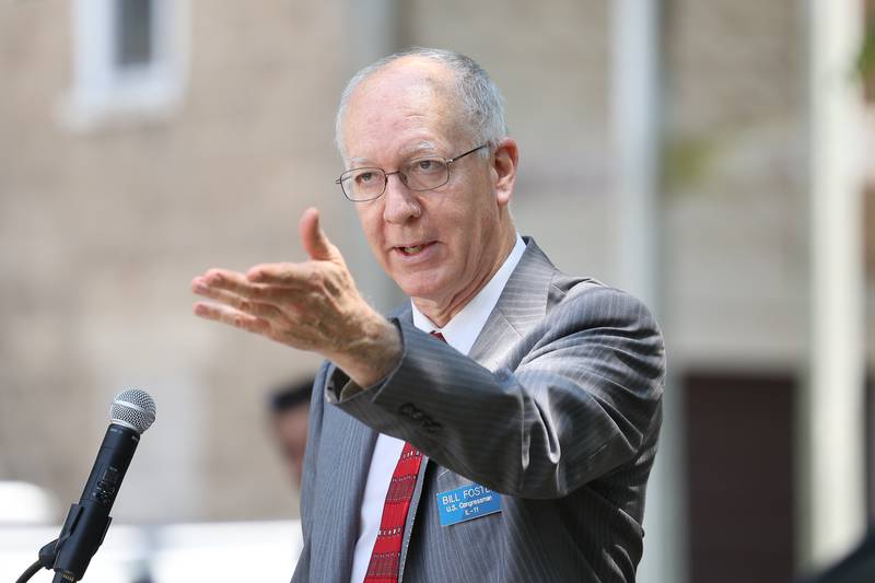 Congressman Bill Foster introduces the next speaker at the Lemont 150th Anniversary Commemoration on Friday, June 9, 2023 in downtown Lemont.
