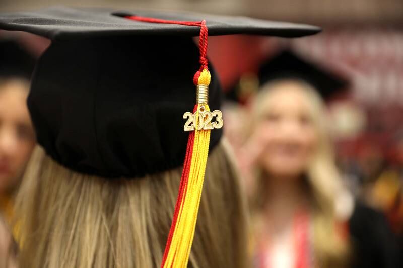Batavia High School students line up for the 2023 commencement ceremony at Northern Illinois University in DeKalb on Wednesday, May 24, 2023.