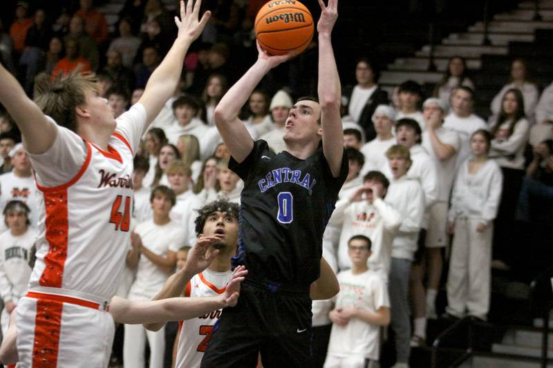 Burlington Central’s Patrick Magan takes a shot in varsity boys basketball on Friday, Dec. 5, 2025, at McHenry Community High School in McHenry.