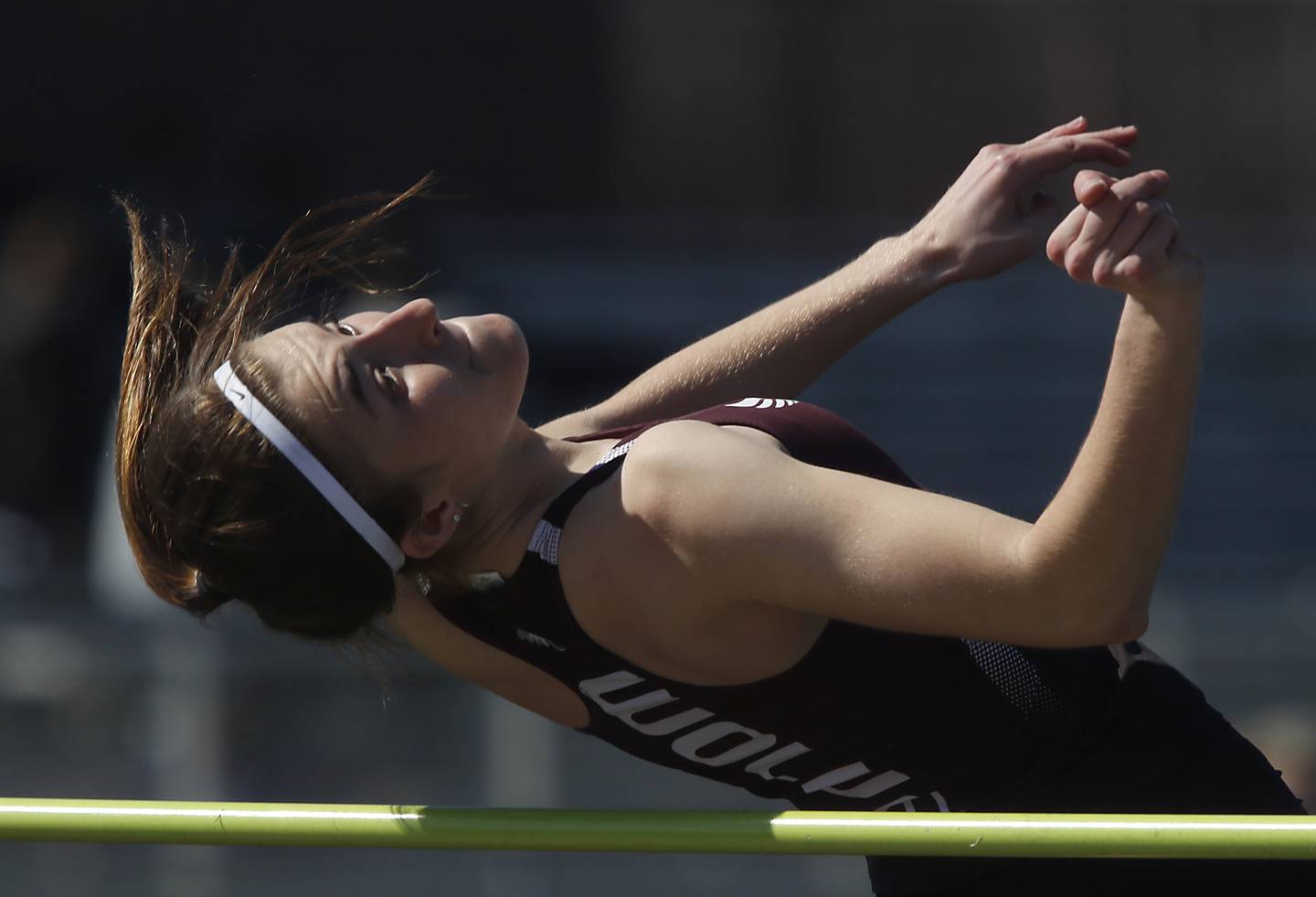 Prairie Ridge’s Rylee Lydon clears the ball   as she competes in the high jump Thursday, April 21, 2022, during the McHenry County Track and Field Meet at Richmond-Burton High School.