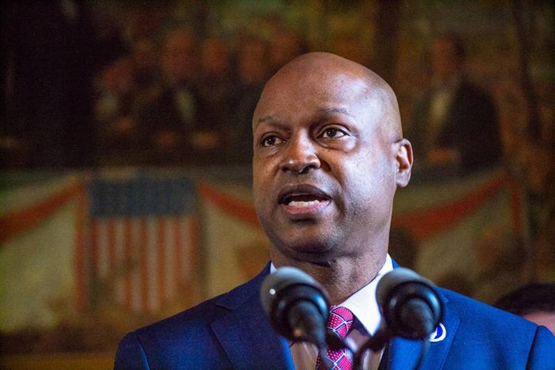 House Speaker Emanuel “Chris” Welch, D-Hillside, is pictured at a news conference in the governor’s office earlier this year.