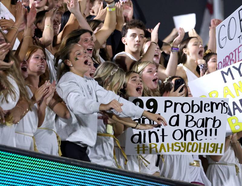 Sycamore fans celebrate the win over DeKalb Friday, Aug. 29, 2025, after the FNBO Challenge in Huskie Stadium at Northern Illinois University.
