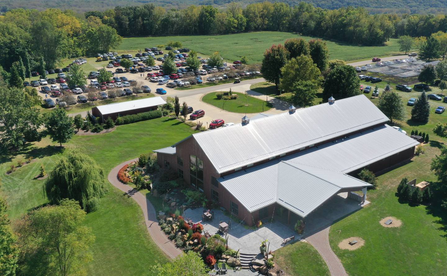 An aerial view of the barn during the Artisan Market on Saturday, Sept. 14, 2024 at Hornbakers in Princeton.