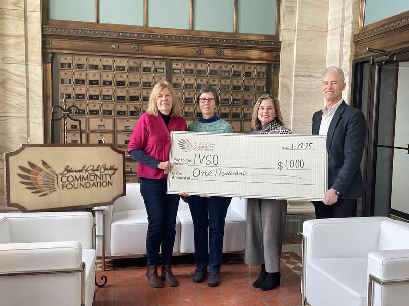 The Illinois Valley Symphony Orchestra recently received a $1,000 grant from the Starved Rock Country Community Foundation to expose children to orchestral music. Pictured are (from left) IVSO Treasurer Peggy Etheridge; IVSO Board member Laurel Maze; SRCCF Board Chair Tracy Bedeker; and SRCCF President Fran Brolley.