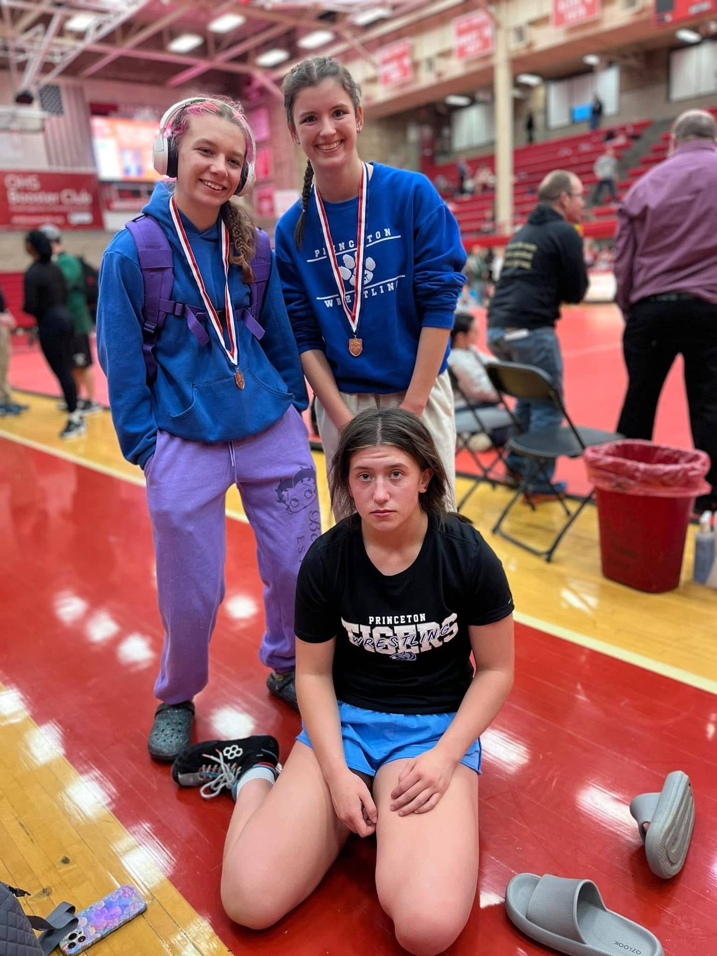 Princeton's Izzy Gibson, Jadeyn Klingenberg and Rylee Backes all placed in Monday's Ottawa girls wrestling tournament.