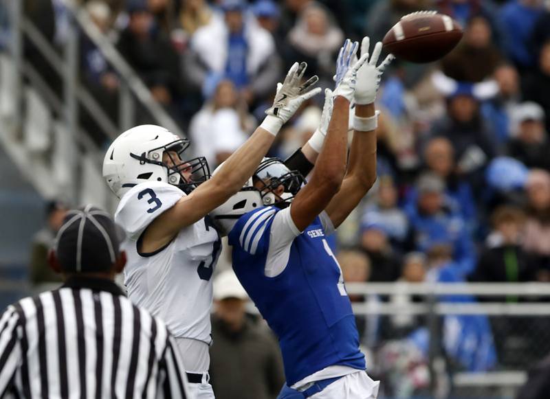 Cary-Grove's Preston Walsh breaks up a pass intended for Geneva's Talyn Taylor during an IHSA Class 6A semifinal football game on Saturday, Nov. 23, 2024, at Geneva High School.