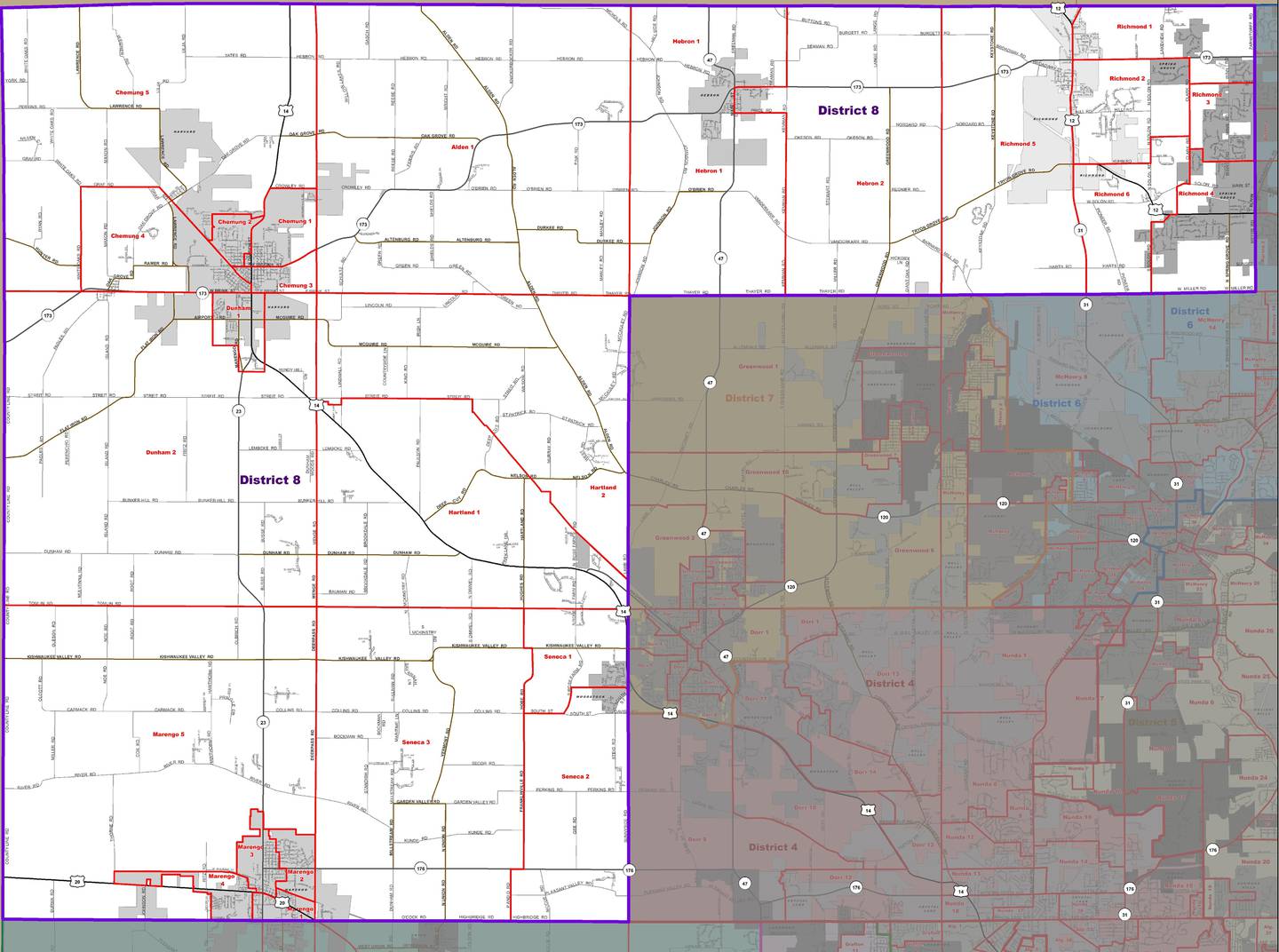 A map of the new District 8 for the McHenry County Board after the decennial redistricting process.