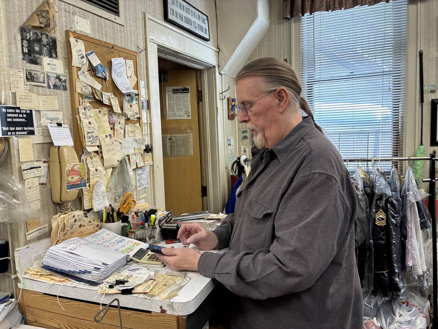 Tony Wiertz at his shop on Thursday, Dec. 4, 2025, at Tony's Family Tailor Shop in McHenry. He plans to retire and close the store on Dec. 30.