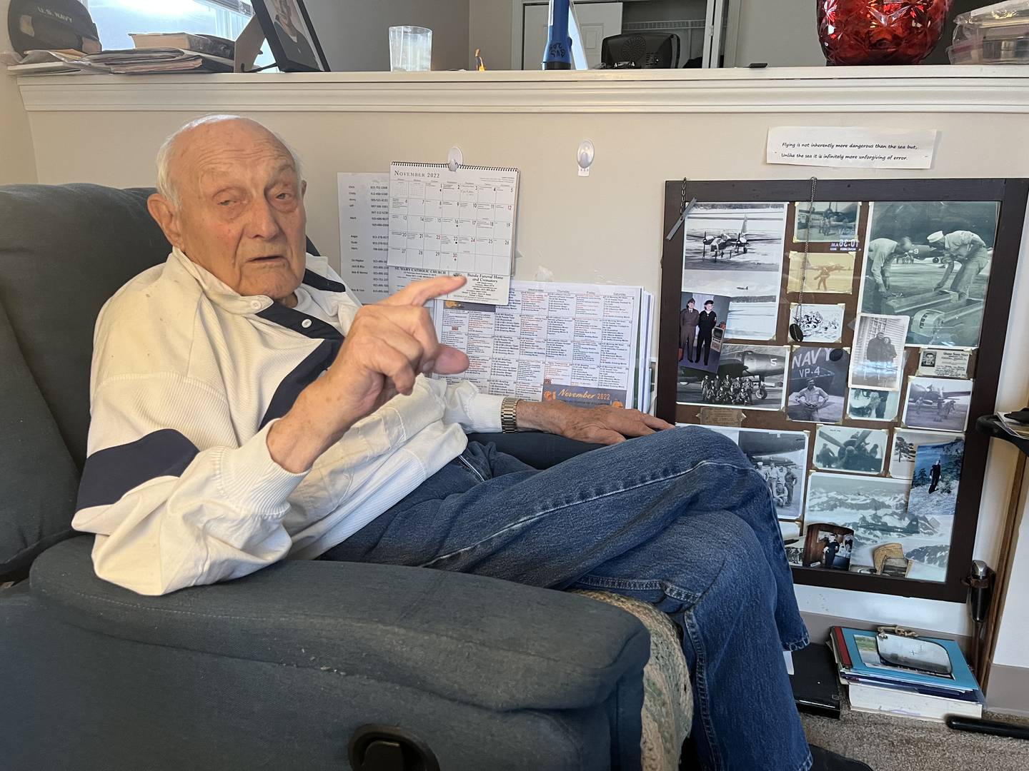 Richard Korleski, a veteran of the Korean War, shows his collage of memorabilia from his time in the armed forces seven decades ago.