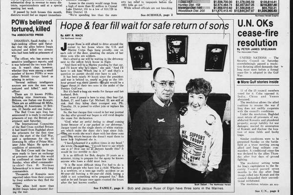 Historical covers for March 3: Hope and fear fill wait for safe return of sons from Middle East