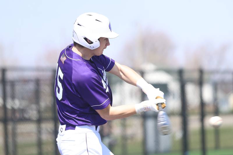 Wilmington’s Declan Moran locks in on a pitch against Coal City on Monday, March 30, 2026 in Coal City.
