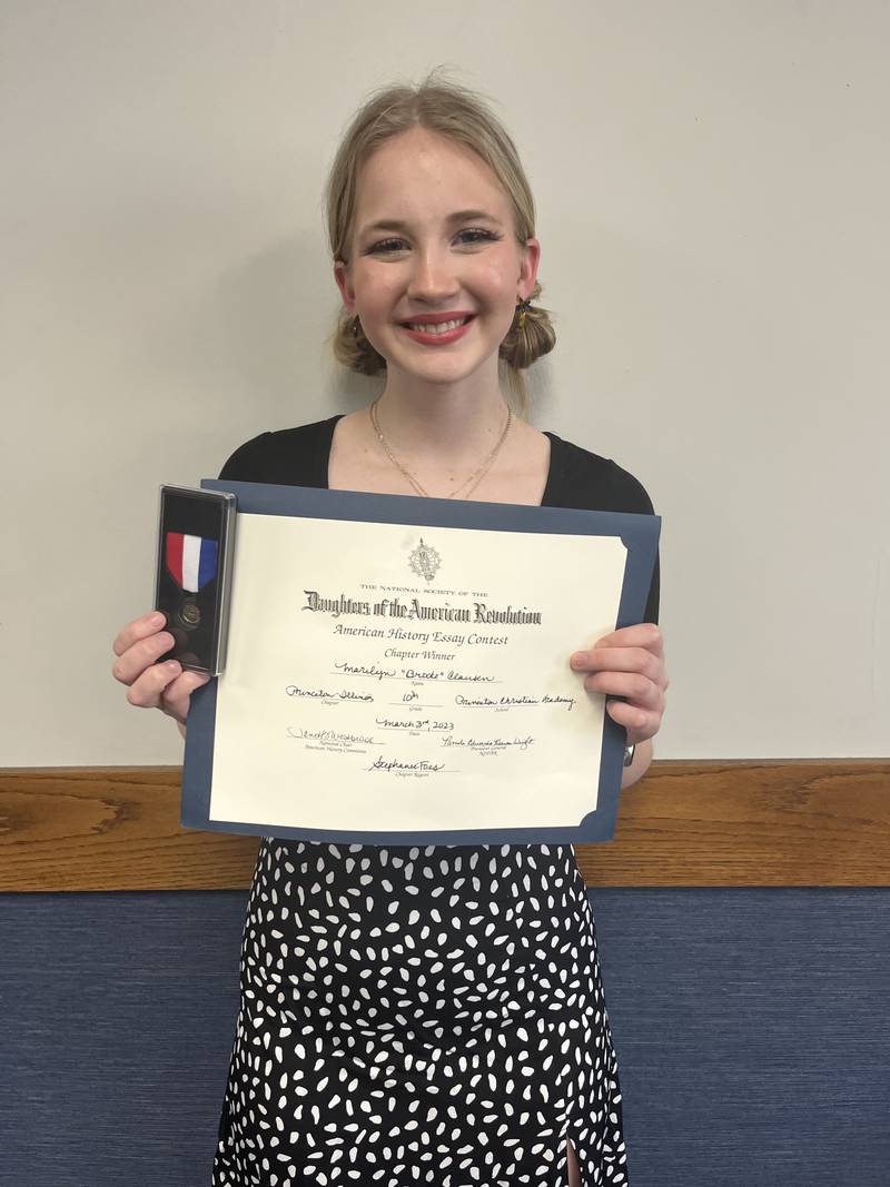 Marilyn Brooke Clausen, a sophomore at Princeton Christian Academy High School, recently won the local DAR Essay Contest with her essay on Alexander Hamilton.
