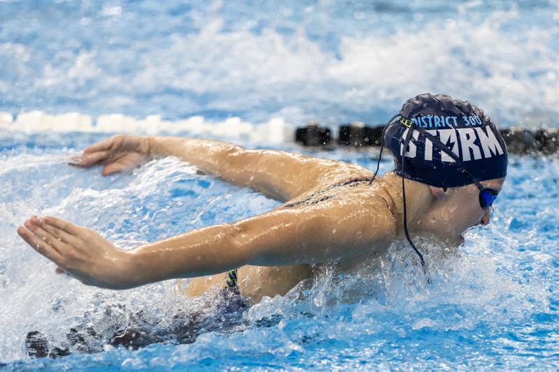 Dundee-Crown’s Eliana Niemi competes in the 200 Yard Medley Relay during the IHSA Girls State Swimming Preliminaries at FMC Natatorium in Westmont on Nov. 14, 2025.