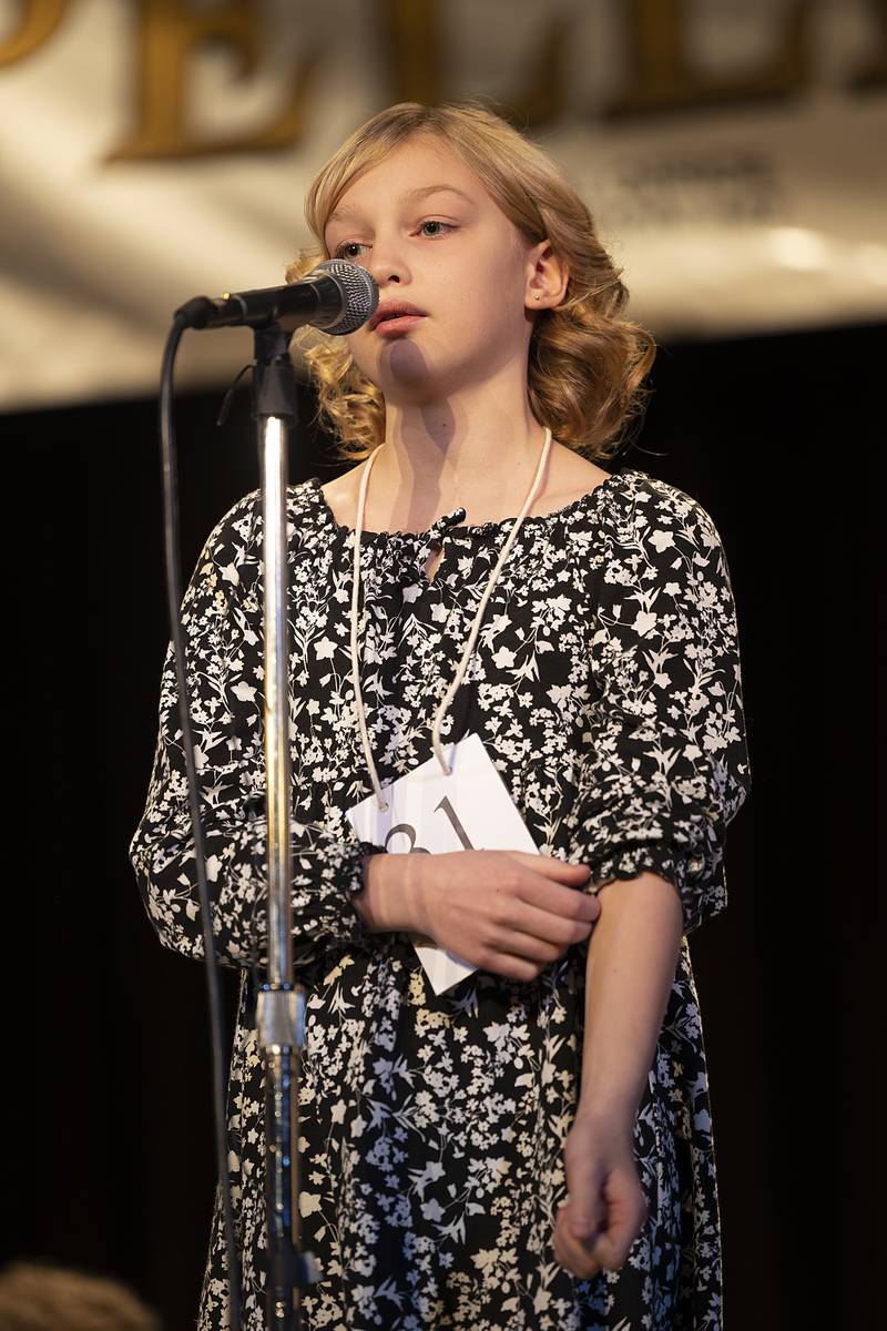 Addison Robshaw of Erie Middle went out on the word "existence" in round two Thursday, Feb. 20, 2025, at the Lee, Ogle, Whiteside County Spelling Bee.