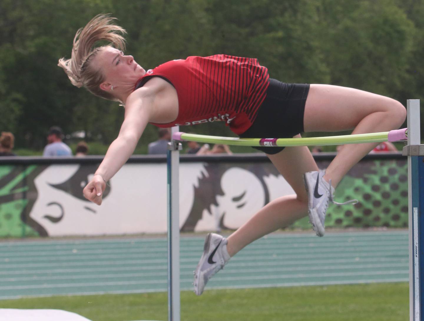 Indian Creek's Addison Marquardt competes in the high jump during the Class 1A Sectional track meet on Thursday, May 15, 2025 at Seneca High School.