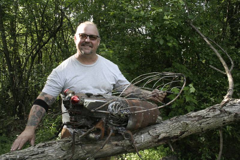 Former Joliet resident Steve Kost of Palos Park, a member of The Art Movement in Joliet and the Romeoville Art Society, created 36-inch long, 65-pound cicada from scrap metal that he entered into the sculpture category at ScrapFest in Lansing, Michigan.