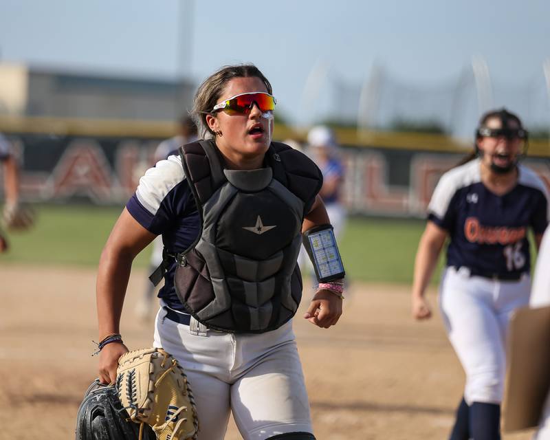 Wheaton North's Makayla Grantz (4) hits a shot down the first base line during Class 4A Plainfield North Sectional final softball game between Wheaton North at Oswego. May 31th, 2024.