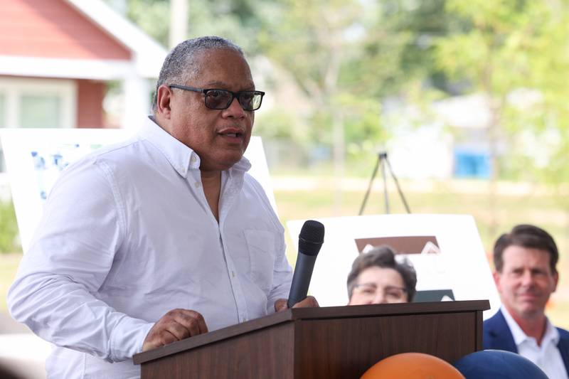 James Roberts, senior managing director of Affordable Housing Developers/Consultants, speaks during the West Harbor Residences ribbon cutting and street dedication ceremony on Wednesday, July 23, 2025.