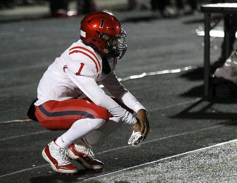 Huntley's Bryce Walker watches the final moments of the game as Huntley was defeated by St. Ignatius in a IHSA Class 8A second round playoff football game on Friday, Nov. 3, 2023, at St. Ignatius College Prep in Chicago.